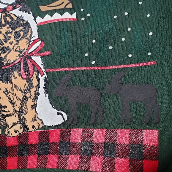 Vintage 90s Gopher Sport Dalmatian Dog Cat Plaid Collar Sweatshirt Large Winter - Picture 6 of 12